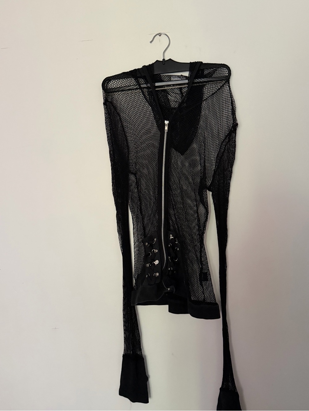 Living Dead Souls Sheer Black Mesh Zip-Up Hoodie